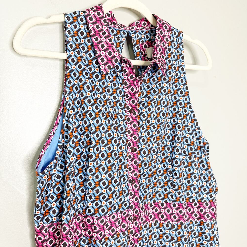 Anthropologie Maeve Womens Buckley Mini Shirt Dress Sleeveless Geometric Blue 16 - Picture 4 of 9